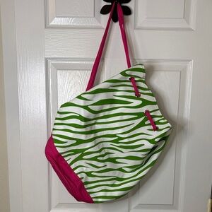 Green and Pink Zebra Print Tote Bag Over the Shoulder 17 x 19 inches Drawstring